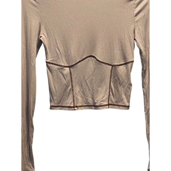 Aritzia Sunday Best Ribbed Corset Stitch Crop Top Beige Size S Neutral Retro - Picture 7 of 12